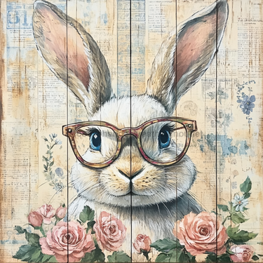 Easter Sign, Bunny in Glasses,, DCO-12649, Sign For Wreath, 10x10